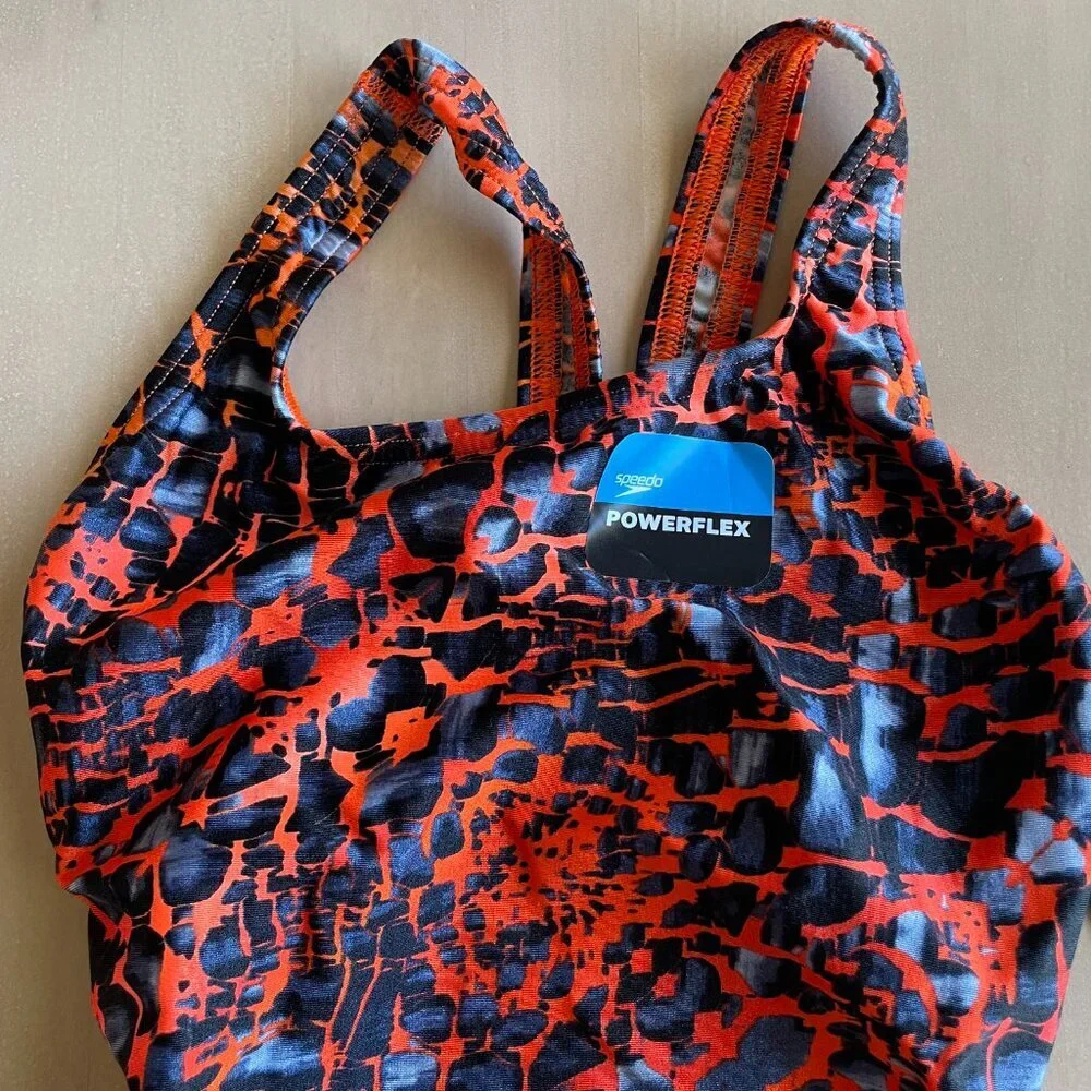 NEW Speedo PowerFlex Shatter Skin Super‎ Pro Back Race Swimsuit, Vibrant Orange
